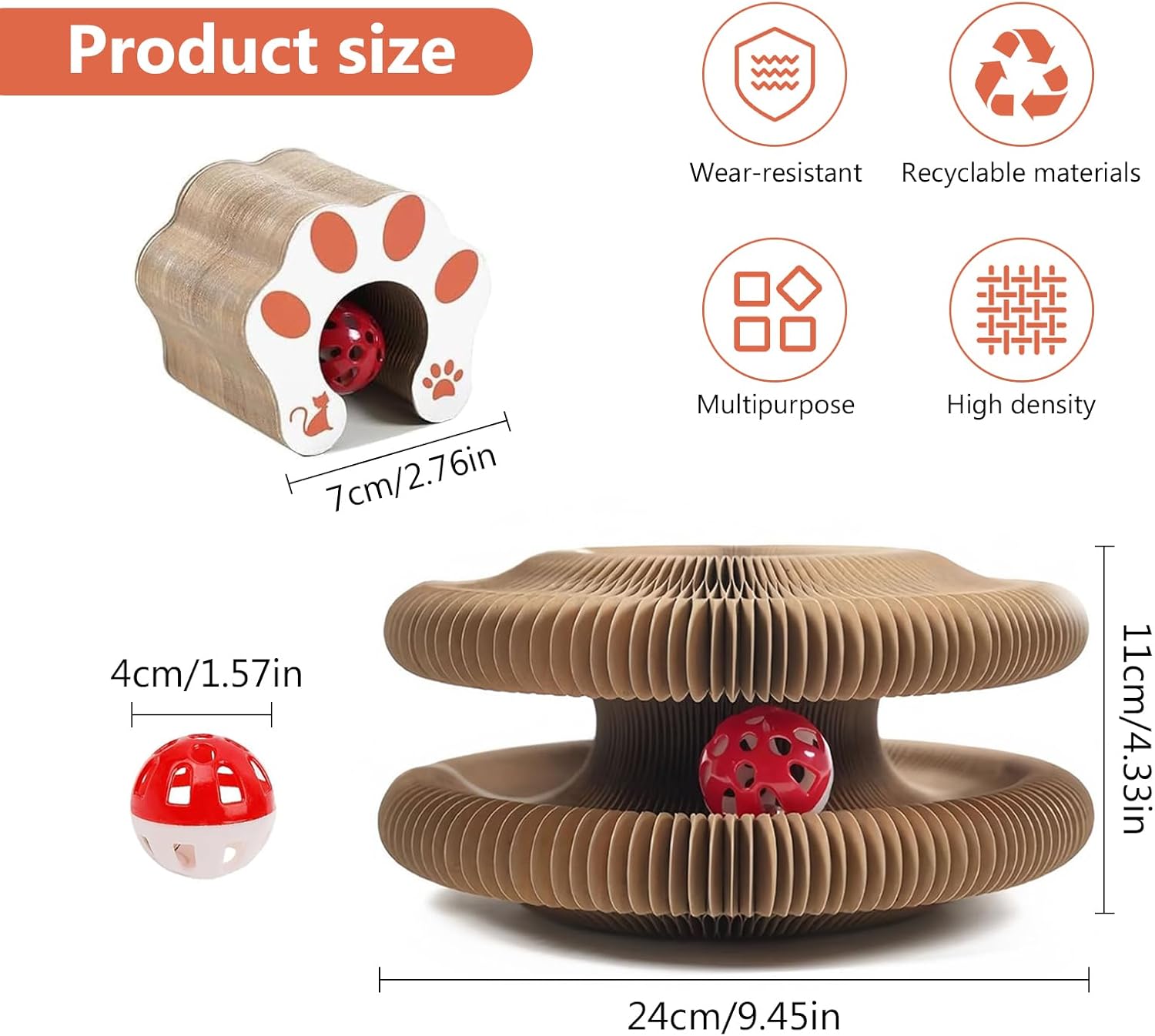 Kattklösare med klockboll en interaktiv kattklösleksak i multiform med dragspelsdesign