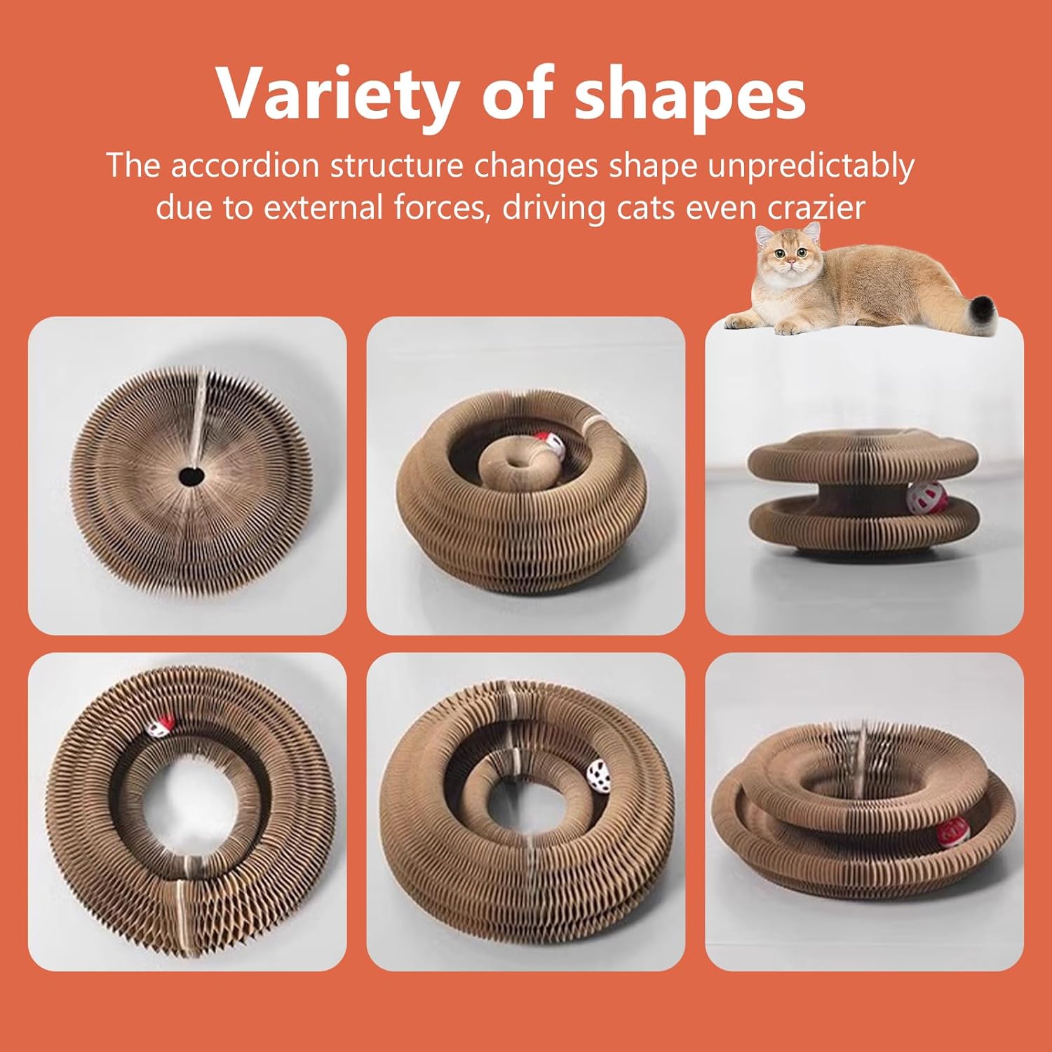 Kattklösare med klockboll en interaktiv kattklösleksak i multiform med dragspelsdesign